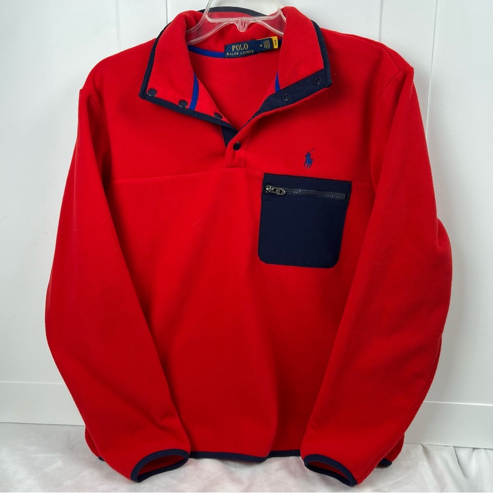 Polo Ralph Lauren Men's Fleece 4 Snap Mockneck Pullover Sweatshirt Red Size M
